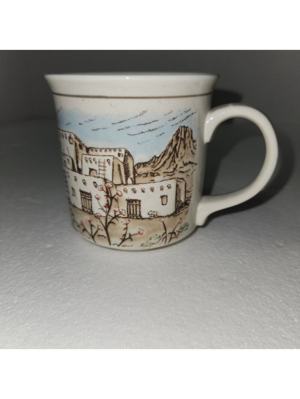 Vintage Otagiri Japan Mug With Pueblo Village Design Ceramic 8 Oz Brown & Beige
